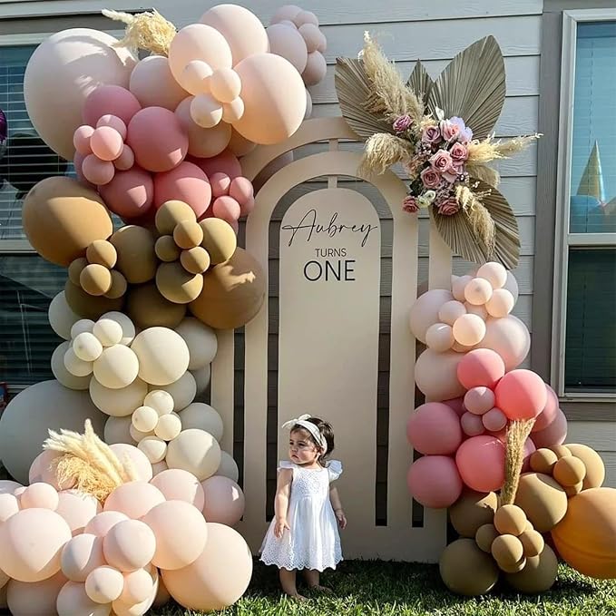 Boho Blush Pink Brown Balloons, 12-Inch Retro Blush Brown Beige Latex Balloons - Image 5