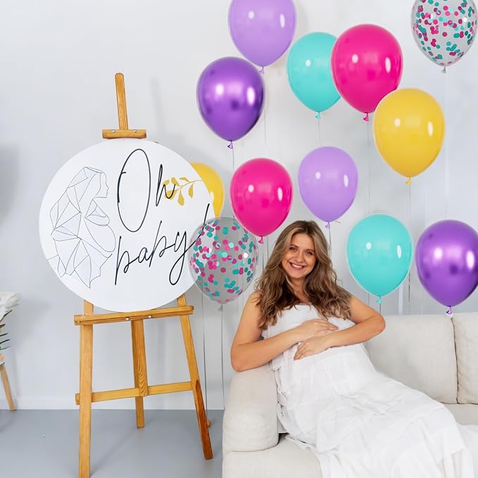 68Pcs Pink Purple Blue Balloon 12 Inch Confetti Balloons Yellow Teal Balloon - Image 5