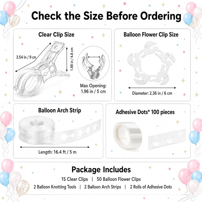 15 Pack Balloon Arch Clips, 3.5" Clear Spring Clamps - Image 3