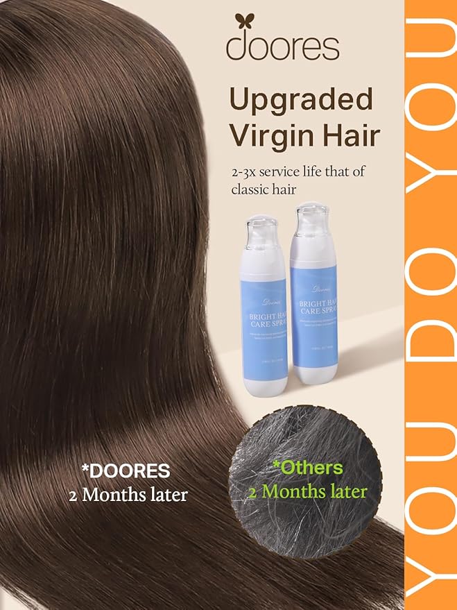 DOORES Chocolate Brown Tape in Hair Extensions - 14 Inch, 50g, 20pcs - Remy Human Hair, Silky Straight Skin Weft, Real Natural Hair