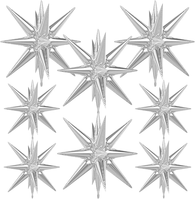 Silver Star Balloons, Large Spike Balloon | 22 Inch Star Balloons, One-Piece by Adeyoo