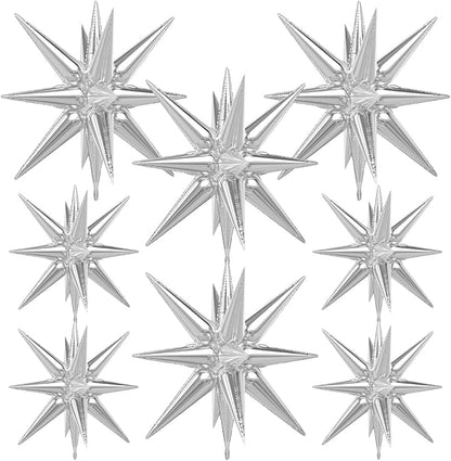 Silver Star Balloons, Large Spike Balloon | 22 Inch Star Balloons, One-Piece by Adeyoo