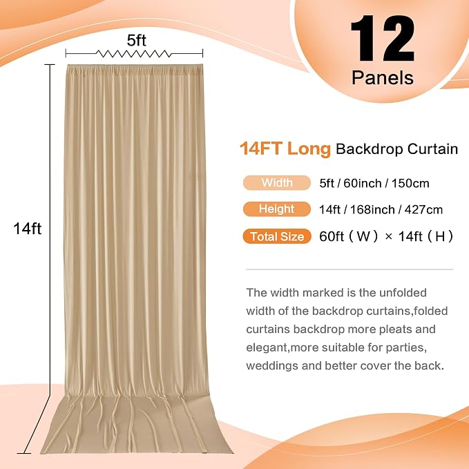 60ft×14ft Long Champagne Backdrop Curtain - Image 2