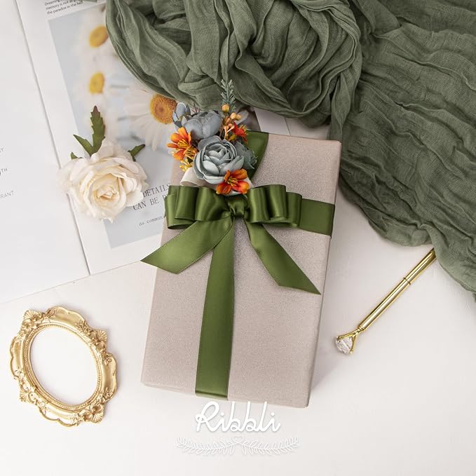 Ribbli Moss Green Satin Ribbon, Double Faced Satin 1 inch x Continuous 25 Yards - Image 2
