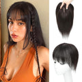 Hair Toppers for Women Real Human Hair-U Shape Toppers Hair Pieces for Women with Thinning Hairr 150% Density Silk Base Clip in Human Topper with Bangs for Daily Use(Brown Black-1B