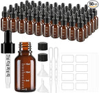 50 Pcs 1/2oz Amber Glass Dropper Bottles with Measurement, 15ml Leakproof Tincture Bottles with Funnels, Eye Droppers, Extra Caps & Labels, Refillable Empty Bottle for Tinctures, Essential Oils