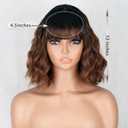 MISSQUEEN Short Brown Wig with Bangs for Women Shoulder Length Bob Curly Women's Charming Synthetic Black to Brown Wigs Natural Wavy Heat Resistant Hair for Daily Party Use