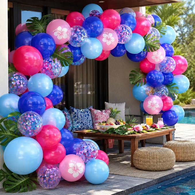 Pink and Blue Balloons, 12 Inch Royal Blue Hot Pink Confetti Balloons - Image 6