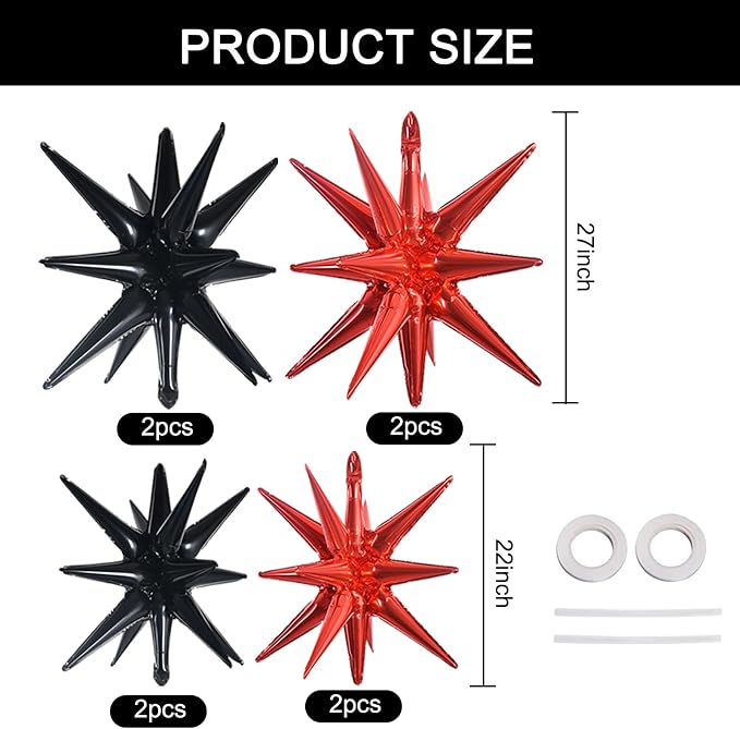 TONIFUL 8 Pcs Star Balloons Black and Red Foil Explosion Party Decorations | 2 - Image 2