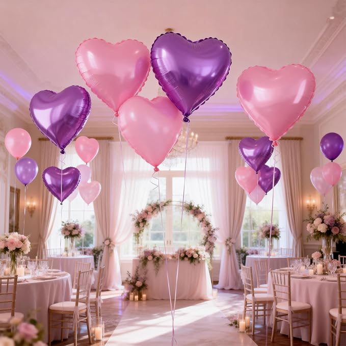 Pink Purple Heart Balloons - Image 6