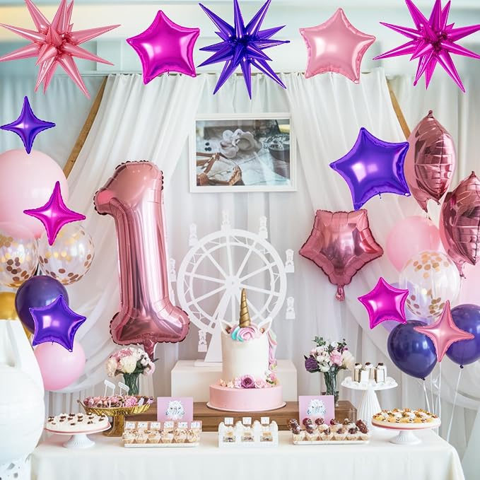 Hot Pink Purple Star Balloons, 22/18/10 Inch Foil Balloons, Four-Pointed Balloon - Image 5