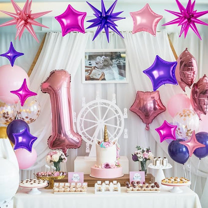 Hot Pink Purple Star Balloons, 22/18/10 Inch Foil Balloons, Four-Pointed Balloon - Image 5