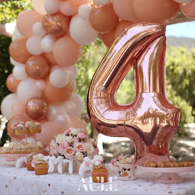 AULE 40 Inch Rose Gold 4 Balloon Number Foil 0-9 Birthday Big Numbers | - Image 2