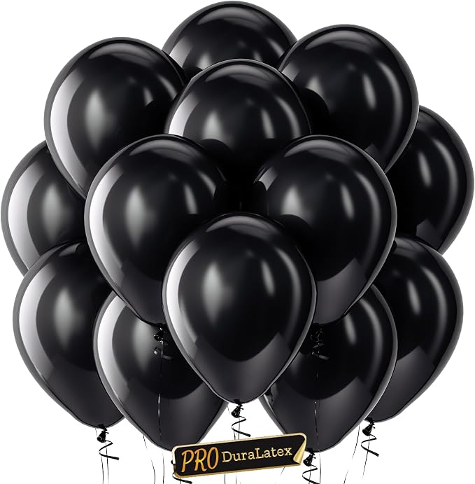 Pro Duralatex Black Extra-Thick Balloons 100 Pack 12 inch | Black Balloons by Bezente