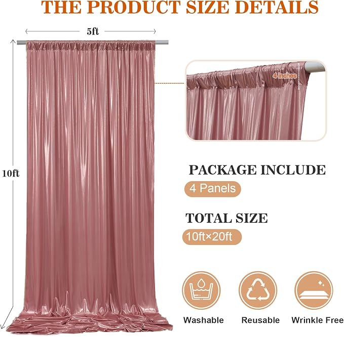 20x10ft Thick Rose Gold Glitter Backdrop Curtain Panels - Image 5