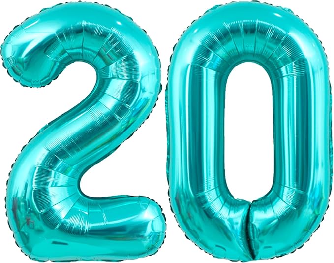 40 Inch Big Teal Blue Number 20 Foil 0-9 Mylar Helium Balloons | Large Digital by SULALABOO