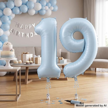 40" Light Blue Foil Number 19 Balloon - Image 4