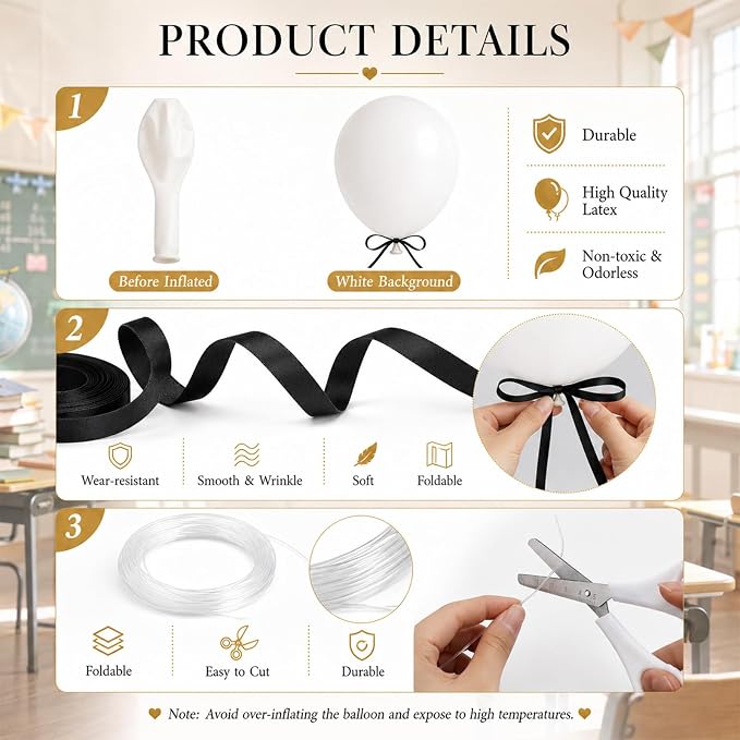 30 Pcs 18in White Black Latex Balloons - Image 5