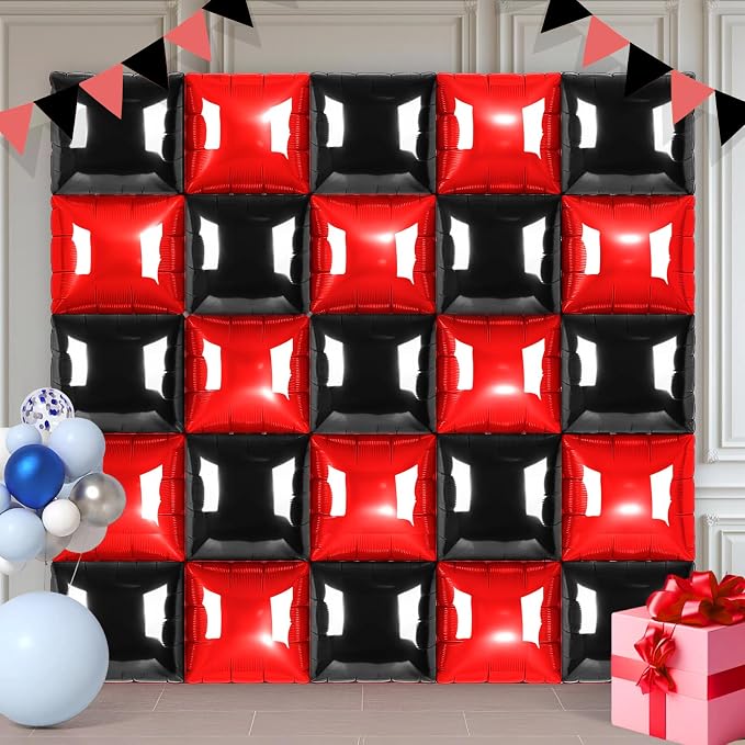 Black and Red Square Foil Balloons 25 Pcs Metallic Black and Red Balloons Wall by Unknown