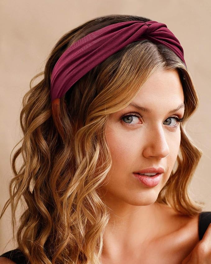 Turban Headbands for Women Boho Wide Women's Headbands for Hair Non Slip Twist Head Bands Headwraps Short Hair Stretchy Thick Fashion Accessories, Solid Color