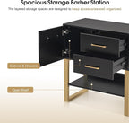 BarberPub Beauty Barber Station, Spa Wall Mount Storage Cabinet, Styling Salon Equipment for Hair Stylist, Bathroom Dresser with Drawers & Shelf 3185 (Black)