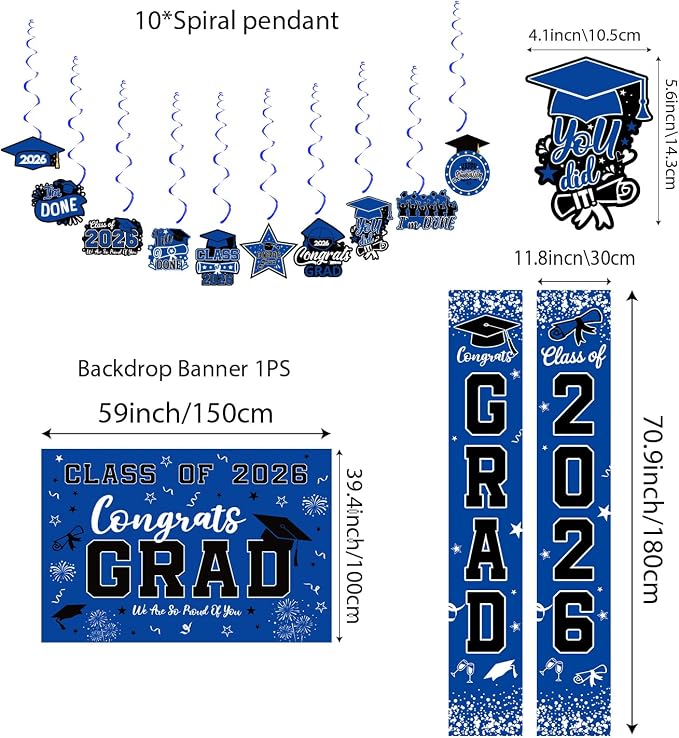 Graduation Decorations 2026 Blue Set, Congrats Grad Decor Set - Image 3