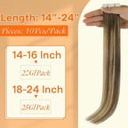 Full Shine Invisible Injection Tape in Hair Extensions Human Hair Medium Brown to Honey Blonde Machine Remy Real Hair Extensions 22Inch Injected Tape in Hair Extentions 10 Pcs 25G