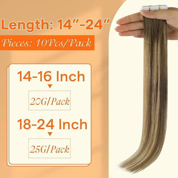 Full Shine Balayage Injection Tape in Virgin Hair Extensions 4 Medium Brown Fading to 27 Honey Blonde and 4 Invisible Seamless Injected Tape in Extensions 20Inch Straight Machine Remy Hair 20G 10Pcs