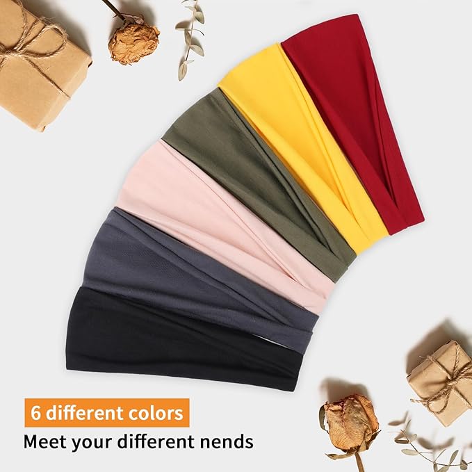 Workout Headbands for Women Wide Non Slip Super Soft Sports Hairbands 6 Pack Trendy Elastic Head Bands Fashion Yoga Summer Hair Accessories
