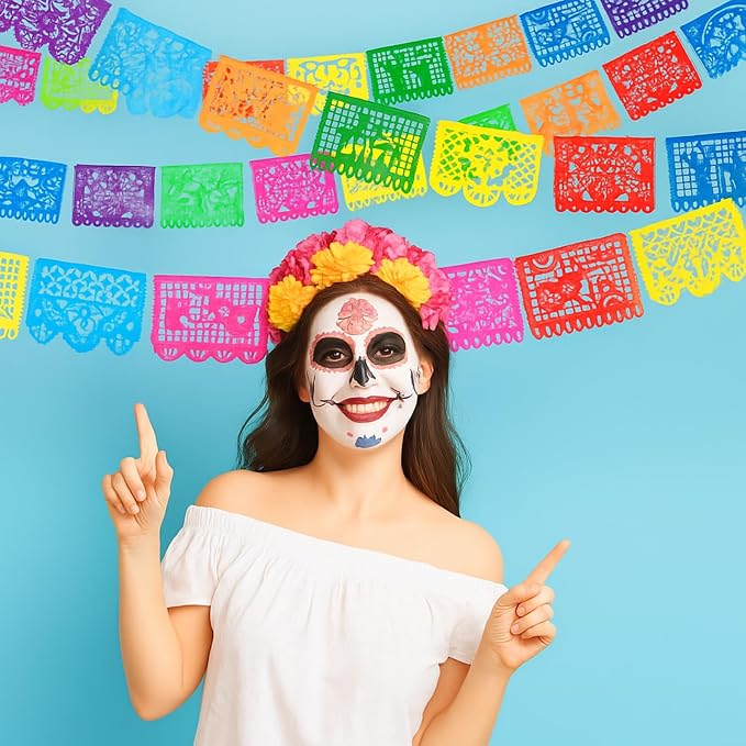Boao 4 Packs 60 ft Mexican Party Decorations Fiesta Banner Plastic Papel Picado - Image 4