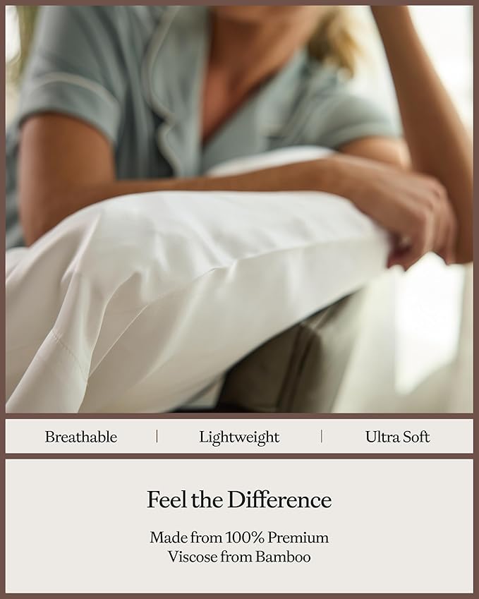 Cozy Earth King Pillowcases Set of 2 - Made of 100% Viscose from Bamboo, Ultra-Soft & Luxury, Woven from Naturally Breathable & Lightweight Fabric - White