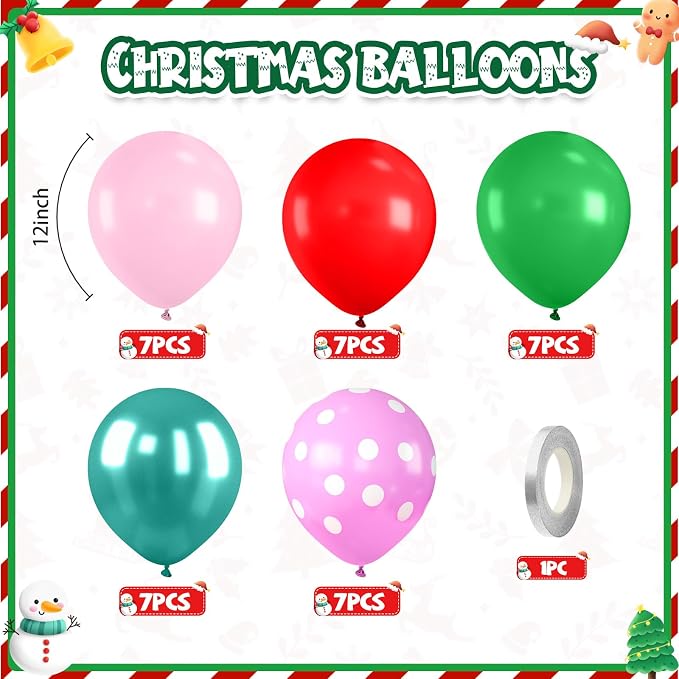 Red Pink Green Balloons with Pink Polka Dots Print Balloon, Pearl Turquoise - Image 2