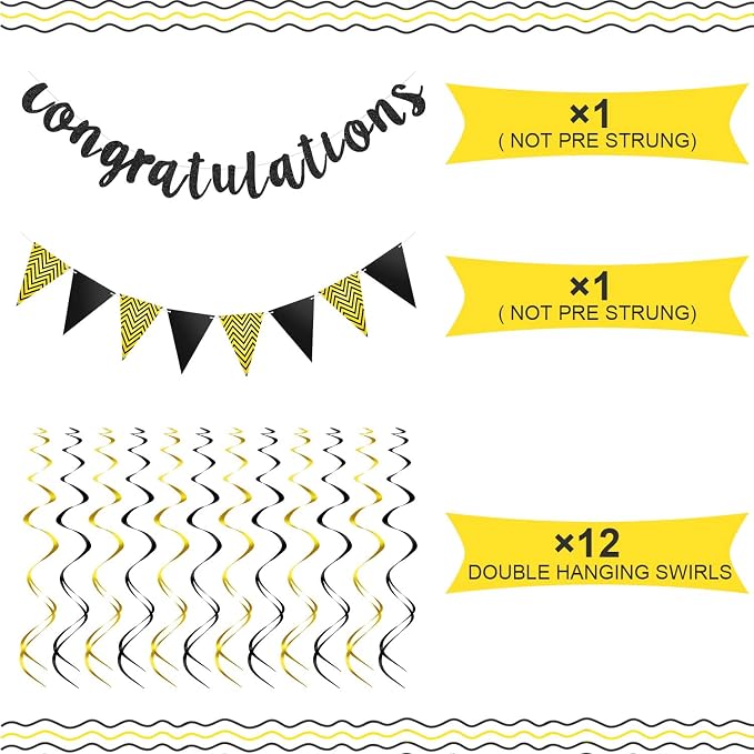 Outus Pre-strung Glitter Congratulations Banner Triangle Flag Banner - Image 2
