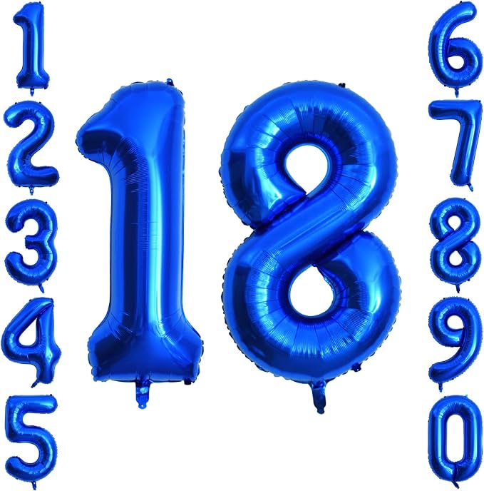 Navy Blue Number 18 Balloon 40 Inch, Shiny Foil Adulthood Party Supplies | by Unknown