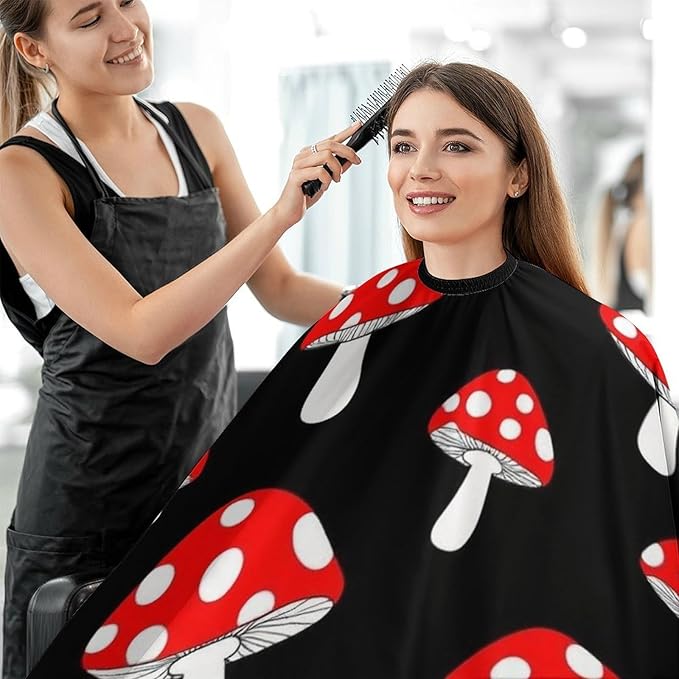 Soft Salon Barber Cape Fashion Soft Hair Cutting Cape with Adjustable Closure Cute Cartoon Red Mushrooms