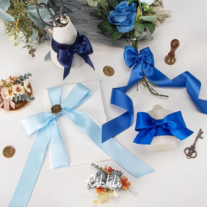 Ribbli Blue Satin Ribbon 1-1/2 Inch x 4 Rolls Total 40 Yards- Baby Blue/Royal - Image 2