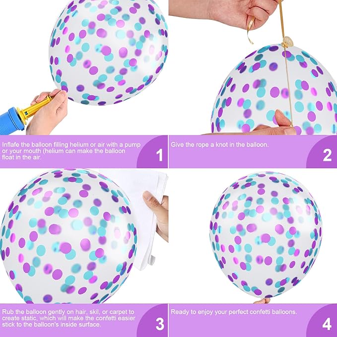 Mermaid Party Balloons, 12Inch Purple Blue Confetti Latex Balloon Helium - Image 8