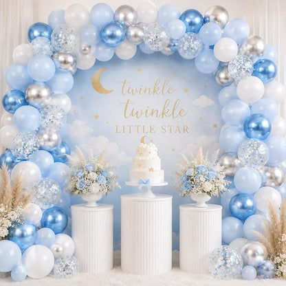 Blue Silver Balloons, Metallic Light Blue White Balloon - Image 5