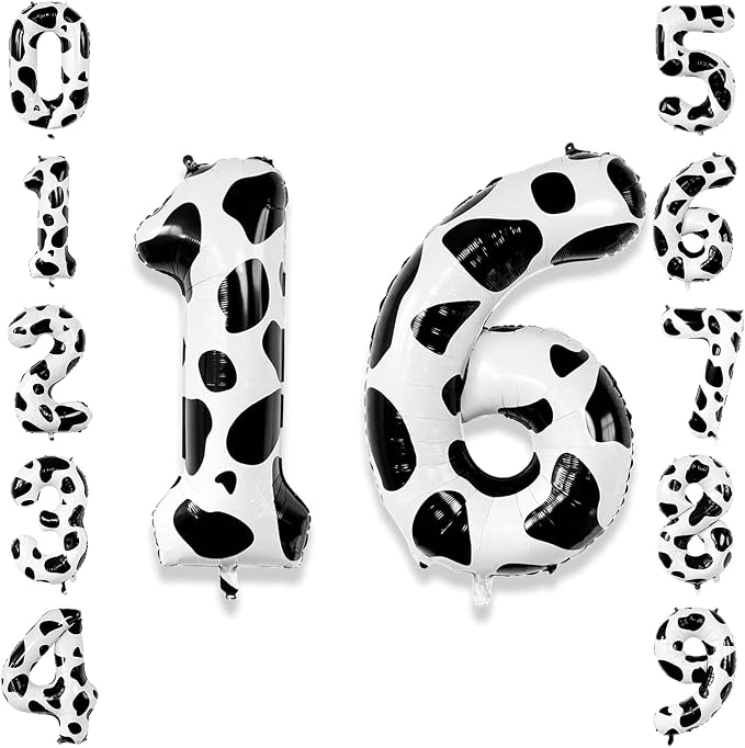 40 Inch Cow Print Number 16 Balloon Set, Giant Black & White Foil "16" Number by Unknown