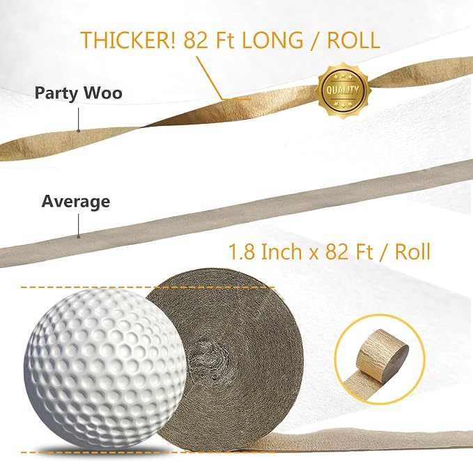 PartyWoo Black Gold Crepe Paper Streamers 6 Rolls 492 FT Streamers | Birthday - Image 4