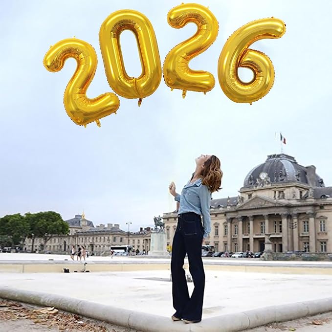 42 Inch 2026 Gold Foil Number Balloons - Image 2