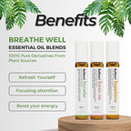 Benatu Essential Oil Blends Set (Breathe, Focus on, Happiness), Natural Aromatherapy Roll On for Massage, Body Skin Care, Home - Natural Fragrance Gift Roller for Women and Men