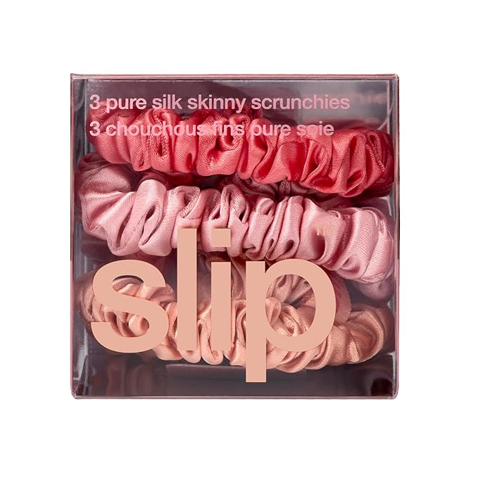 SLIP Amazon Exclusive Skinny Scrunchies: Anti-Crease, Anti-Breakage Slipsilk™ Design Protects Delicate Hair | Includes 3 Pure Silk Scrunchies, Sherbet