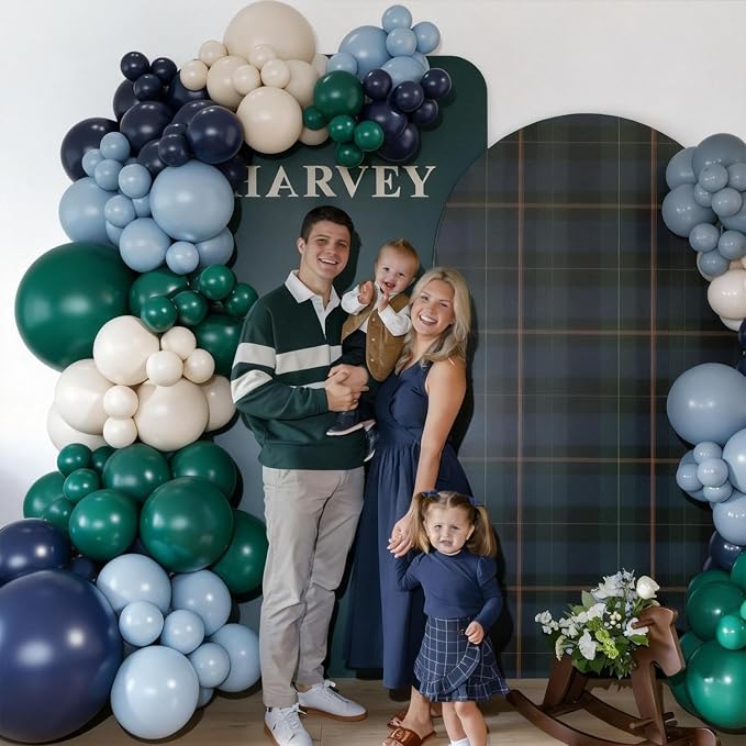 Blue and Green Balloons Arch Garland Kit, Tartan Plaids Decorations Baby Shower - Image 4