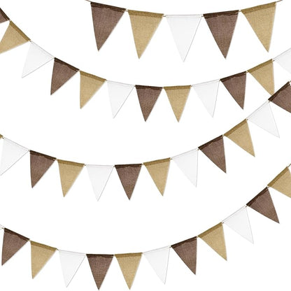 G2PLUS Pre-Strung Burlap Pennant Banners, 30Ft Gradient Brown Fabric Triangle by G2PLUS