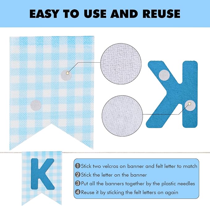 Custom Banner Kit, 28 Blue Printed Burlap Banner - Image 4