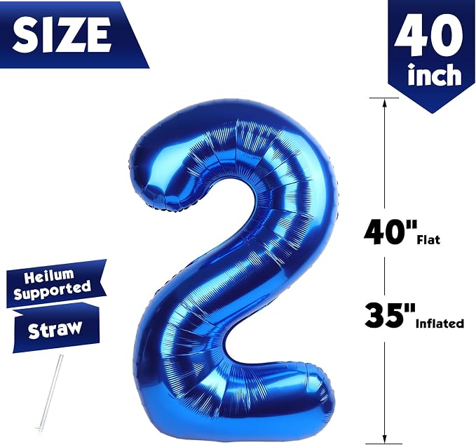 40 Inch Navy Blue Number 2 Balloon, 2nd Blue Birthday Party Decorations | 40 - Image 5