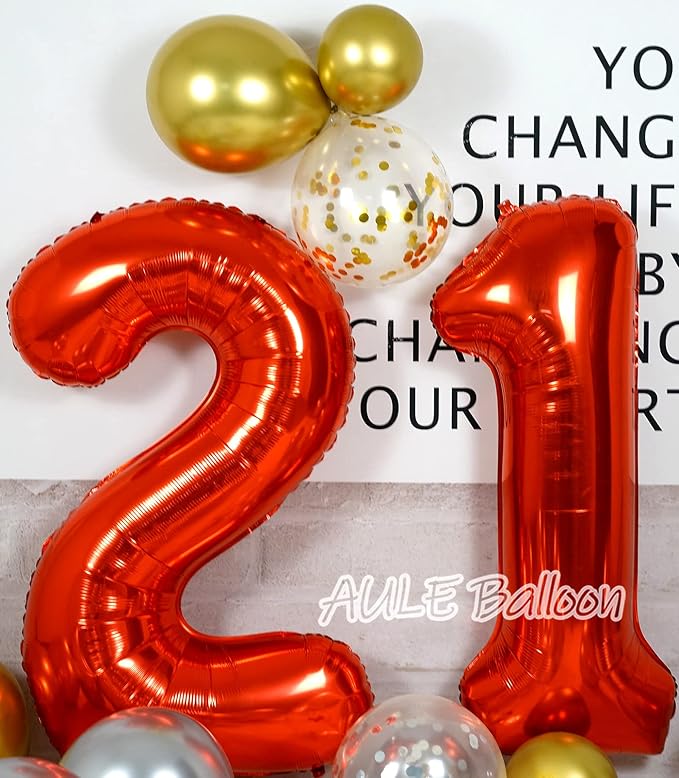 AULE 40 Inch Red 21 Balloon Number Foil 0-9 Birthday Big Numbers | Birthday - Image 2