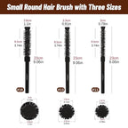 3pcs Small Round Hair Brush for Short Hair - Barrel Hair Brush for Blow Drying, Aluminum Round Brush for Bobs, Bangs, Lobs, Roots, Curling, Pixie Cuts, Straight Hair - Black