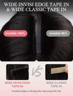 DOORES Invisi Edge Tape in Wide Hair Extensions Human Hair, Dark Brown 4PCS Injection Tape ins 20g 24 Inch, Virgin Human 3 Inch Wide Injected Extensions Invisible